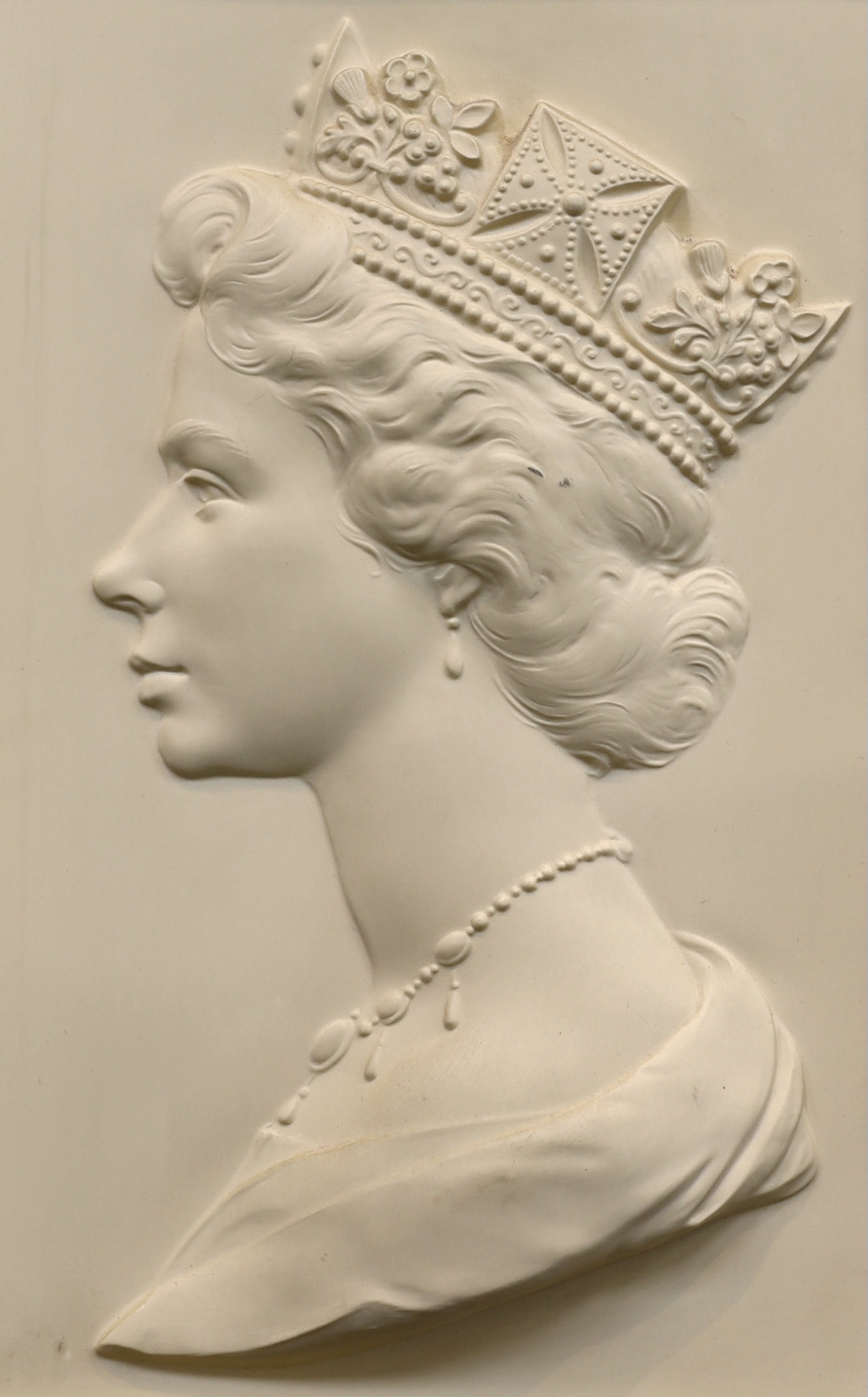 Arnold Machin OBE R.A., A Royal Worcester porcelain plaque, Portrait of Her Majesty Queen Elizabeth II, number 230/1000, 33 x 21.5cm, in original hardwood frame